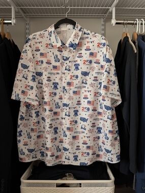 250th America's Anniversary Patriotic Print ShortSleeve Button-Up Shirt Size 2XL